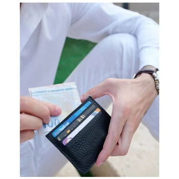 

Genuine Leather Men Card Holder Wallet. 8x10cm with Black, Burgundy and Tan Color Options