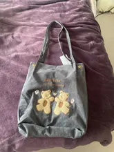 Bolso de hombro de PANA con bordado de ositos de la suerte para mujer, bolsa de lona a rayas, de tela ecológica, bolsas de compras bonitas y suaves