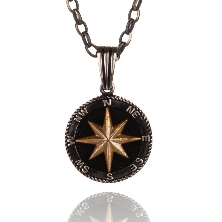 

925 Sterling Silver Northern Star Compass Necklace with Thick Chain Fashion Turkish Premium Quality Handmade Jawelery