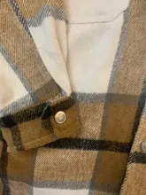 Woolen Coat Shirt Jacket Windbreaker Oversize Plaid Vintage Women Loose Button Winter