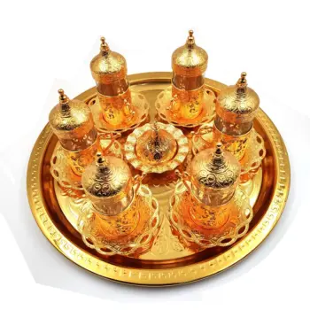 

Handmade authentic Design Turkish Greek Arabic Coffee Espresso Set for 6 Service, Cups Saucers Lids Tray Delight Candy Dish GIFT