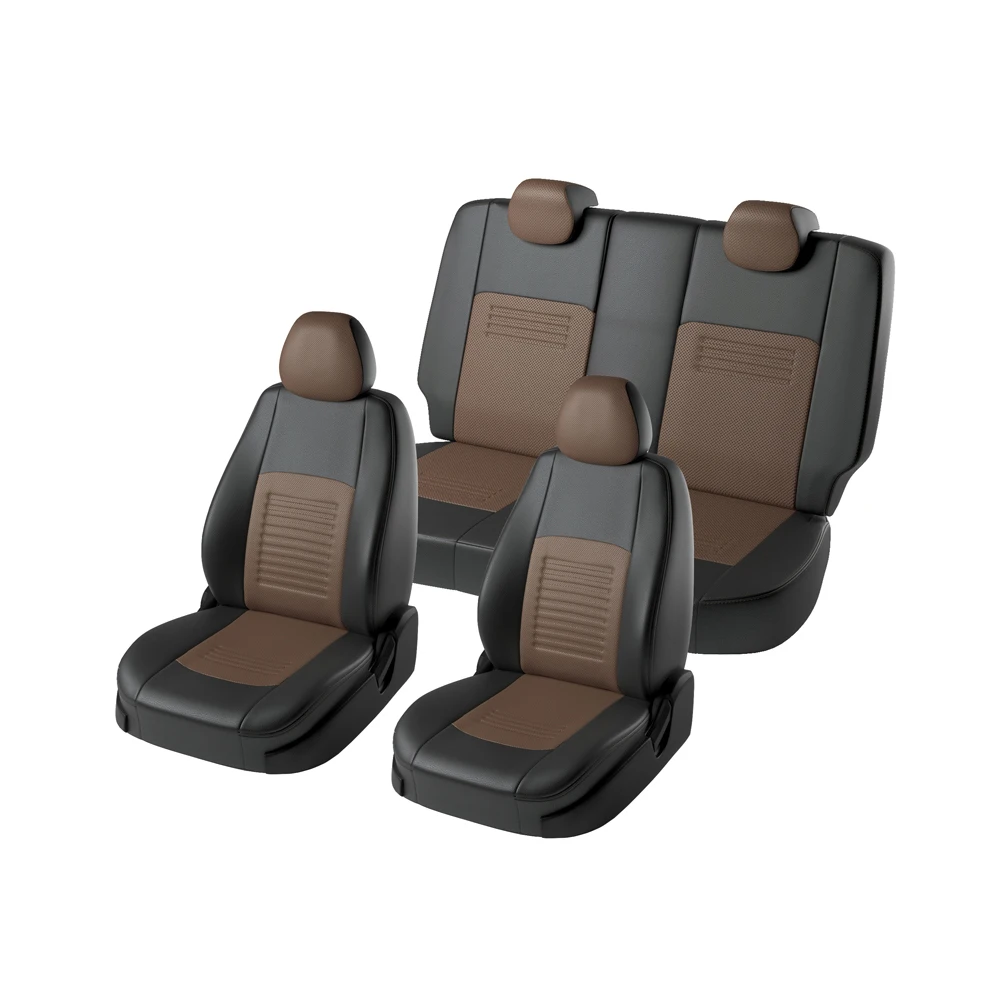 Для Renault Duster с- / Nissan Terrano с- г.(РАЗД. ЗАДН. СПИНКА) комплект модельных чехлов из экокожи - Название цвета: Коричневый