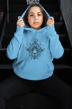 

Angemiel Wear Moon Pattern Hole Facing Blue Women 'S Hooded Sweatshirt