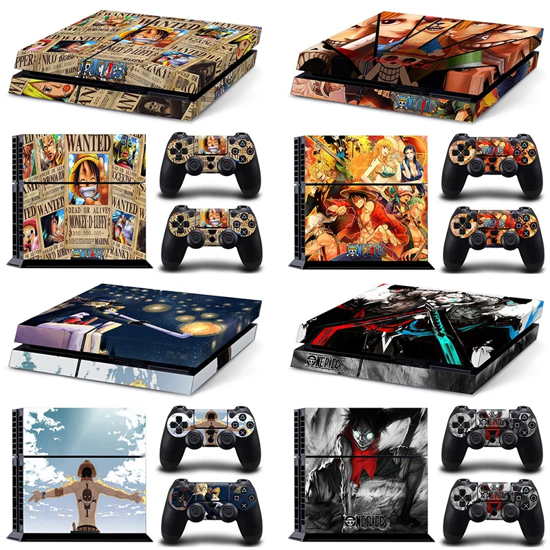Japan Cartoon One Piece Luffy Pokemon Vinyl Skin Sticker for PS4 Slim Console and 2 Controllers Decal Cover Game Accessories