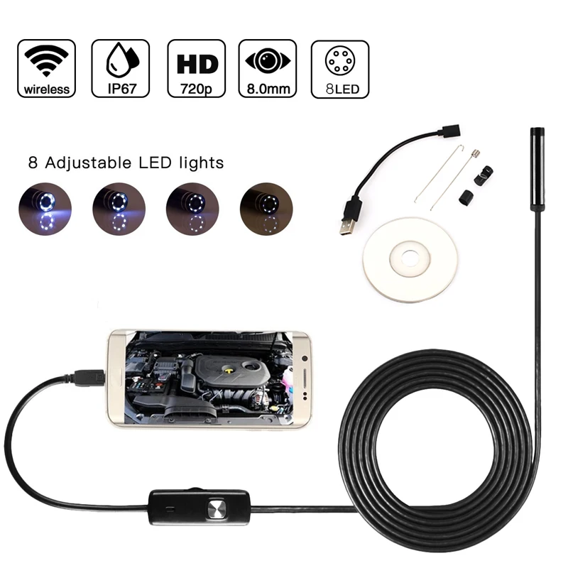 

1/2/3.5/5M 8mm Handheld Endoscope Real-Time Video Mobile Phones Tool 8led 0.3mp IP67 Photos Monitoring Computers