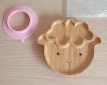 1set alimentación bebé de la placa de la cena ovejas de dibujos animados de Niños de alimentación vajilla con silicona taza de succión tenedor de madera Spoo