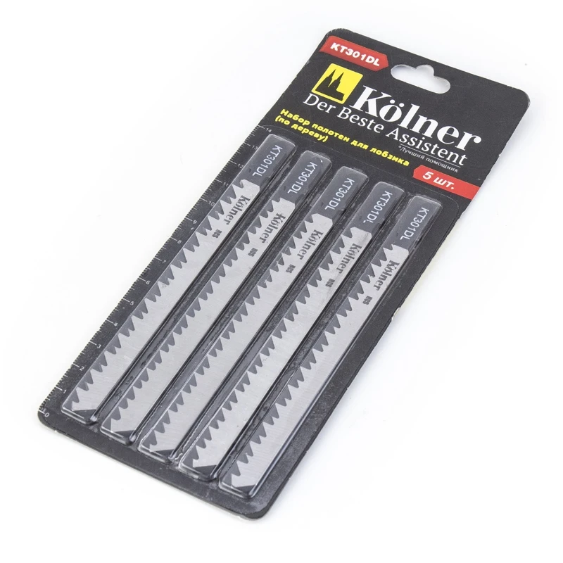 Kolner KT 301DL Пильное полотно для элеткролобзика по дереву 132*4мм, максимальная глубина пропила 100 мм, прямой рез, крупный зуб, HCS, 5шт в блистере