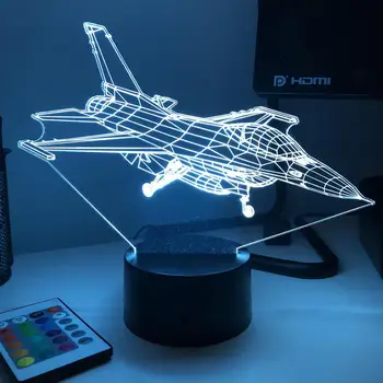 

F-16 Fighting Falcon Jet Plane 3D Night Light LED Lamp Optical Illusion Lampara Creative Led Lighting Bedroom Decoration