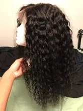 Peluca Frontal de onda profunda, pelucas de cabello humano con encaje Frontal, mojado y ondulado, transparente, rizado, brasileño