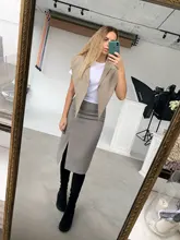 Split-Joint-Vest Spring Irregular Black EAM Women Fashion Sleeveless Loose Khaki Summer