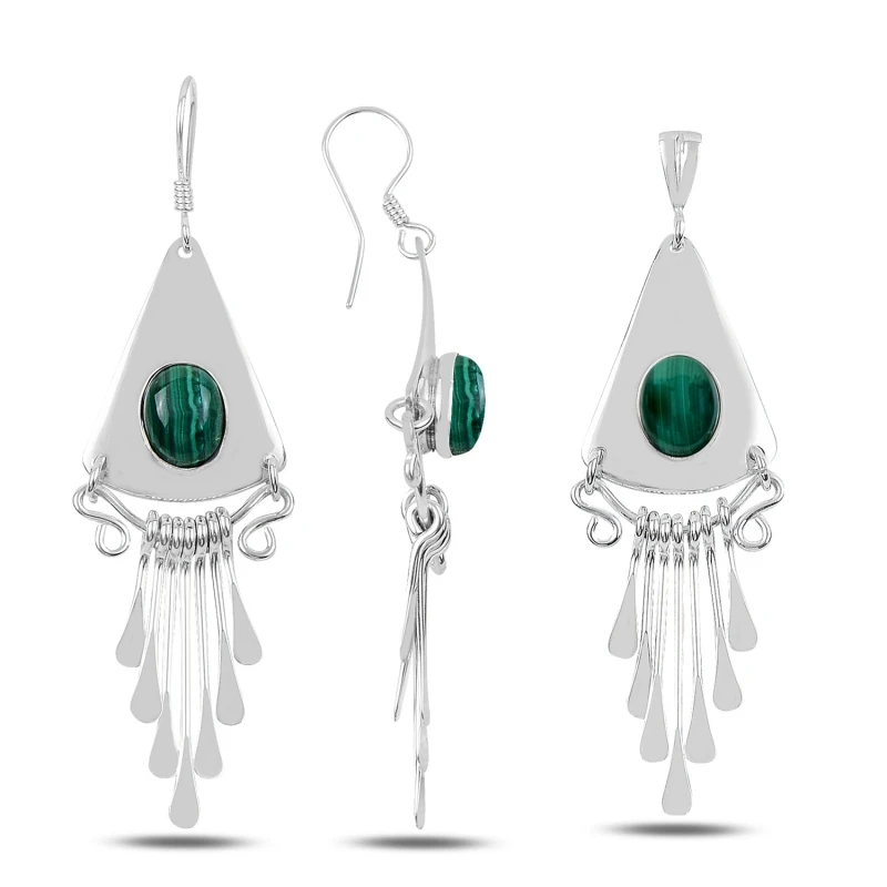 

Silver 925 Sterling Malachite Stone Handwork Set