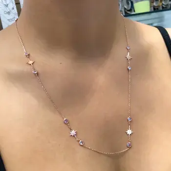 

Long Pole Chain South Star Stone Silver Necklace