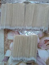 300 Uds desechables Ultra-pequeño hisopo de algodón sin pelusa Micro cepillos madera bastoncillos de algodón torundas de algodón con pegamento para extensión de pestañas quitar herramientas