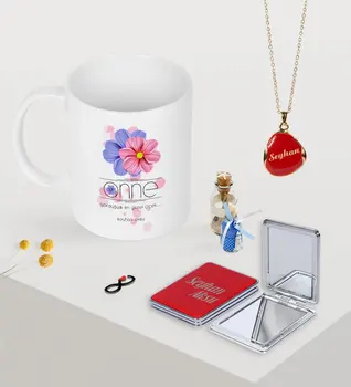 

Personalized Mother Meaning Mug Mirror and Enamel Necklace Set