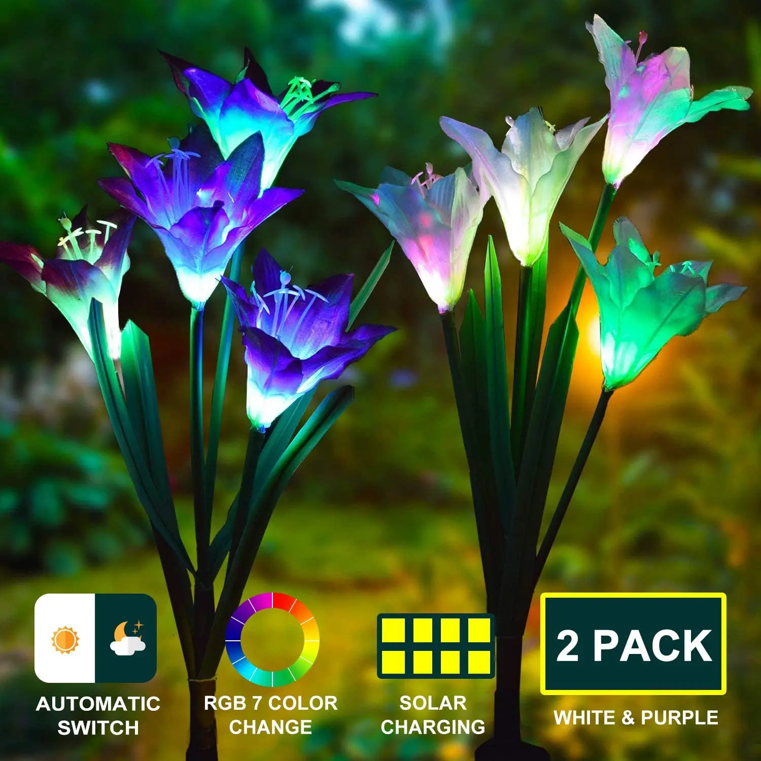 

2Pcs Solar Lamp 4 Head Lily Flower Outdoor Lights Garden Light LED Sunlight Solar Light Balcony Lawn Christmas Decoration Lights