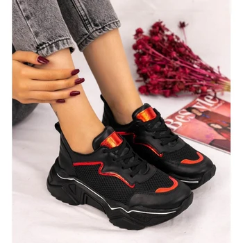 

Vira Black Skin Red White Stripe Fishnet Sports Shoes