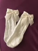 Verano calcetines de niñas bebé niños pequeños arco calcetín largo para niños, hasta la rodilla de algodón suave de estilo español niños 0-5 años calcetines transpirables