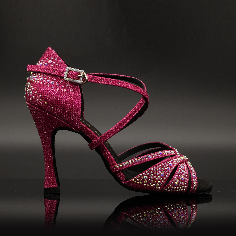 

【Fireworks】Crystal Ankle Strap 10cm Flare Heel Salsa Sandals