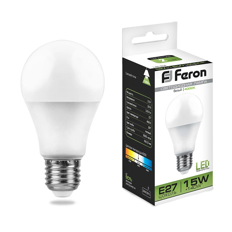 Лампа светодиодная Feron А60 Шар E27 7W 10W 12W 15W 20W 25W 2700K 4000K 6400K|Светодиодные лампы и