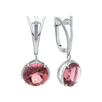 

Silver earrings with cubic zirconia and rhodolite synthetic sunlight sample 925