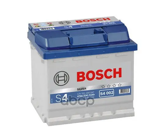 Аккумулятор Bosch S4 Silver 12v 52ah 470a Etn 0(R) B13 207x175x190mm 12.4kg Bosch арт. 0092S40020