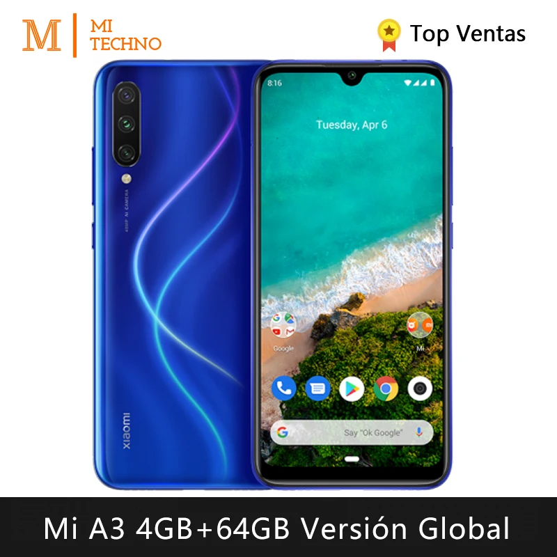  Xiaomi Mi A3 Smartphone(4GB RAM 64GB ROM Free mobile phone new cheap battery 4030mAh andriod one) [