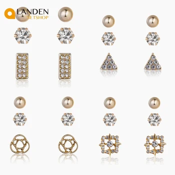 

3 par/set star glass earrings with gold color imitation rhinestone flower heart LANDEN NETSHOP