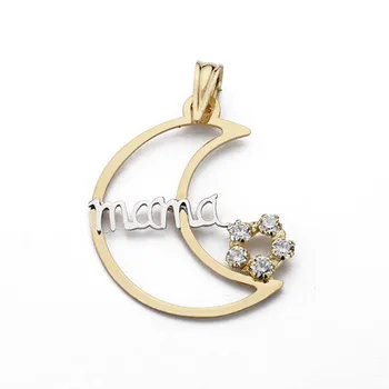 

Pendant gold 9k two-tone MOM Crescent openwork zircons woman