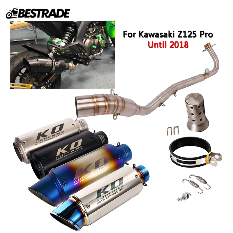 

For Kawasaki Z125 Pro Until 2018 Motorcycle Exhaust System 51mm Mufflers Pipe Slip On Front Middle Link Tube Stainless Steel
