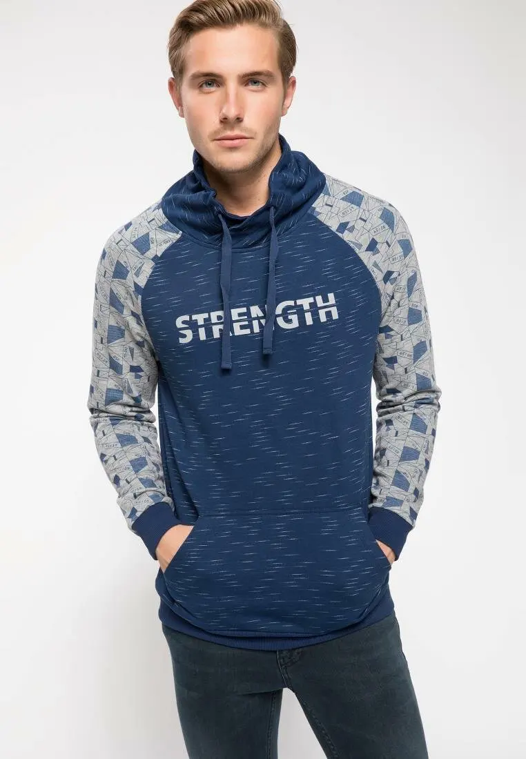 

DeFacto Man Fashion Stand Collar Sweat Shirt For Men's Casual Letter Pattern Patchwork Pullovers Male Leisure Tops- J1825AZ18WN