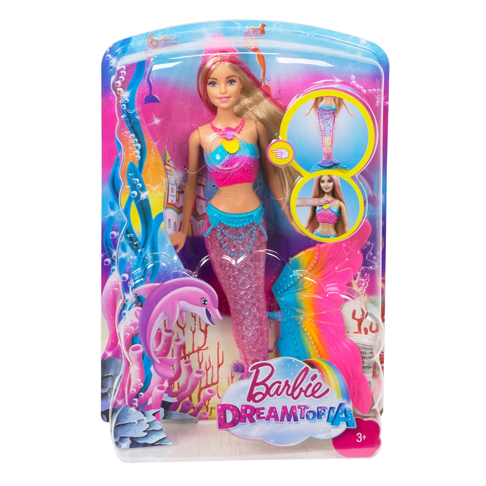 Boneca Barbie Sereia C/ Luz Arco-íris Cauda Acende Na Água