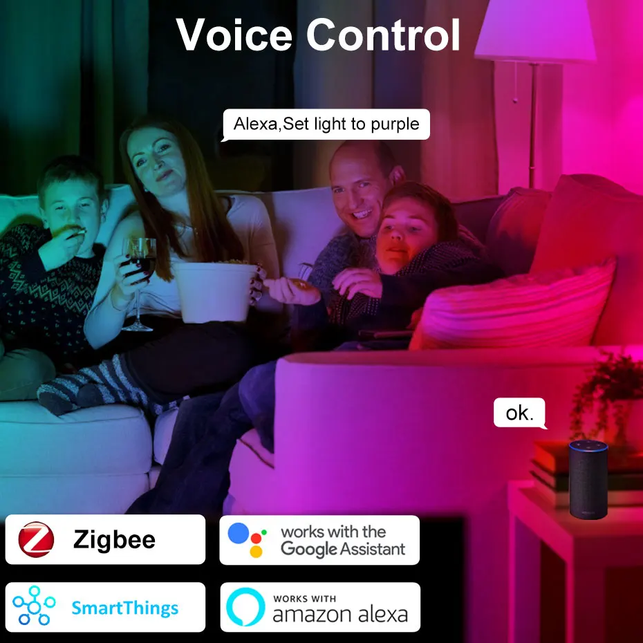 Фото Умсветодиодный Светодиодная лампа Zigbee 18 Вт E27 B22 RGB + WW + CW Tuya, приглушаемая лампа с Wi-Fi, голосовым управлением, совместима с Alexa, для домашнего декора №4