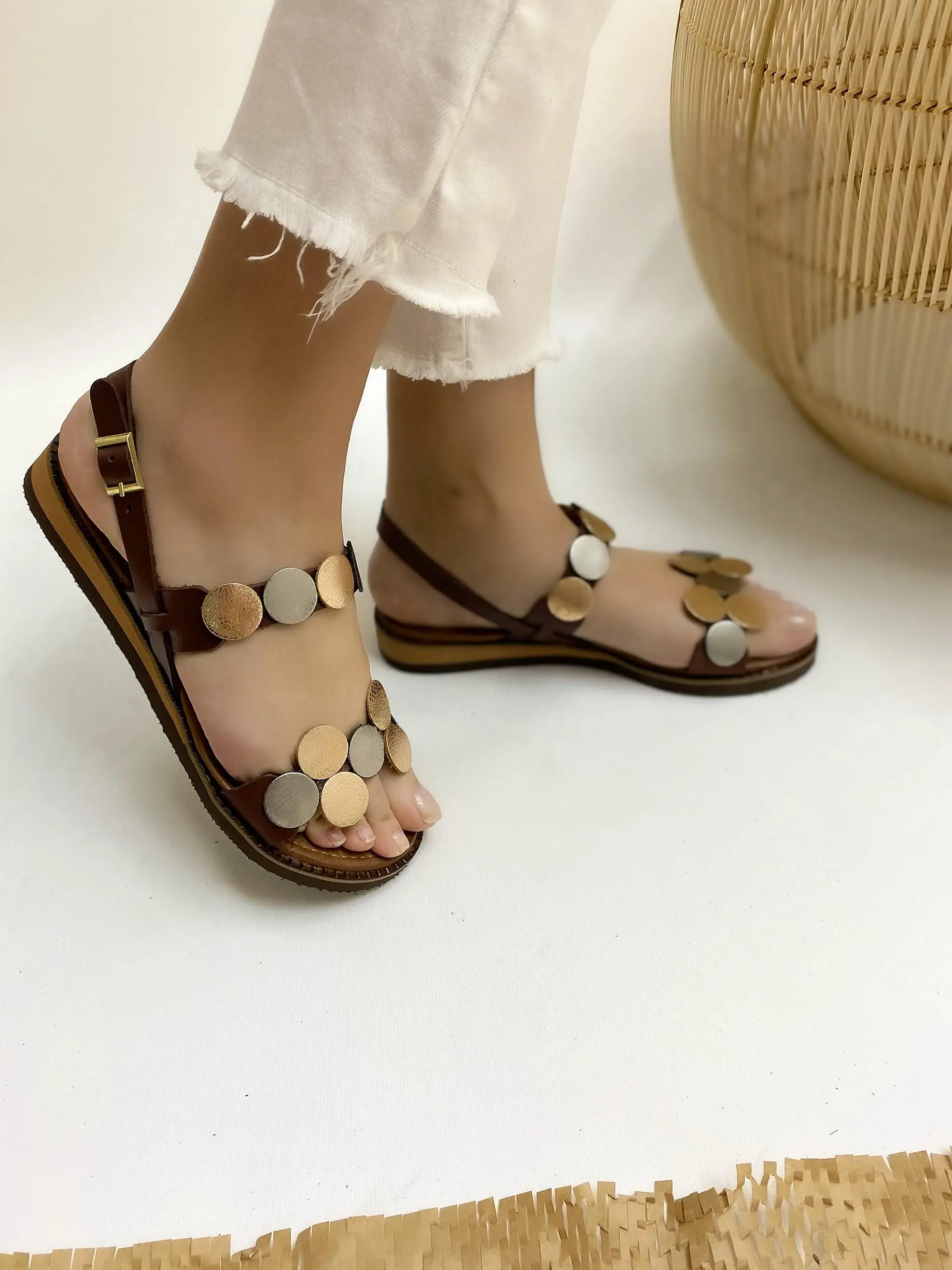 

Women Sandals Genuine Brown Leather Ulku Yaman Shoes For Women Summer Sandals 2021 Casual Shoes Female Sandals Wedge