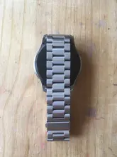 HQ-correa de reloj de acero inoxidable para Samsung Galaxy Watch, banda deportiva de SM-R800 de 46mm con extremo curvo, pulsera de plata y negro