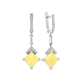 

Silver earrings with cubic zirconia and amber sunlight sample 925