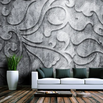 

Wall mural-gray background with floral motifs-200x154 cm