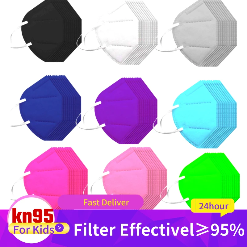10/50pc kn95 masks mascarilla ffp2 infantil niño kids 5layers solid niños 9 a 12 años mascarillas | Красота и здоровье