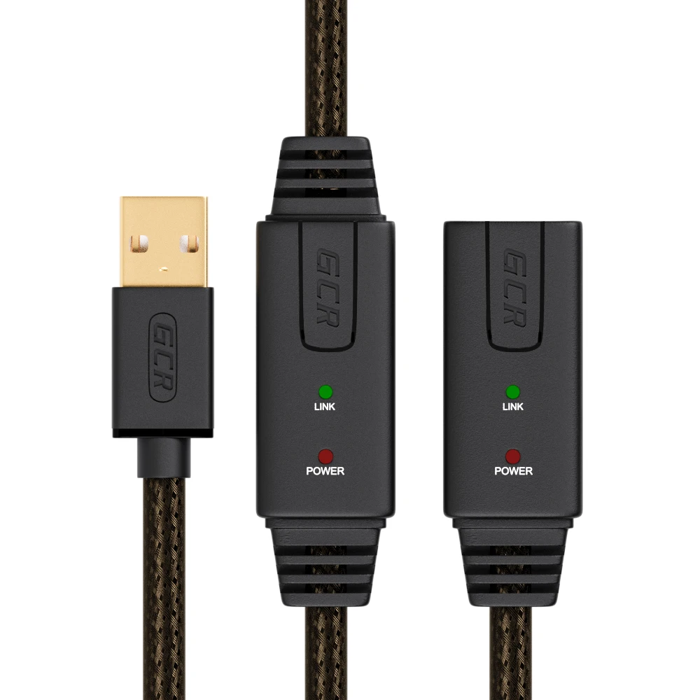 GCR Удлинитель активный 25.0m USB 2.0 AM/AF GOLD с 3 мя усилителями сигнала Premium 24/22 AWG