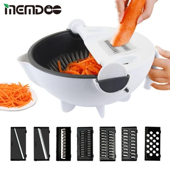 

MEMDOO Multifunctional Rotate Vegetable Cutter with Double Drain Basket Kitchen Veggie Fruit Storage Shredder Grater Slicer
