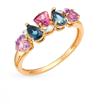

Gold ring with rhodolites, amethyst and Topaz sunlight sample 585