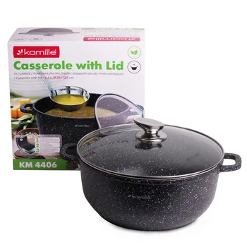 

Casserole 28*12,5cm of die-cast aluminum with non-stick coating "Black Marble" and Kamille glass lid, KML-4406