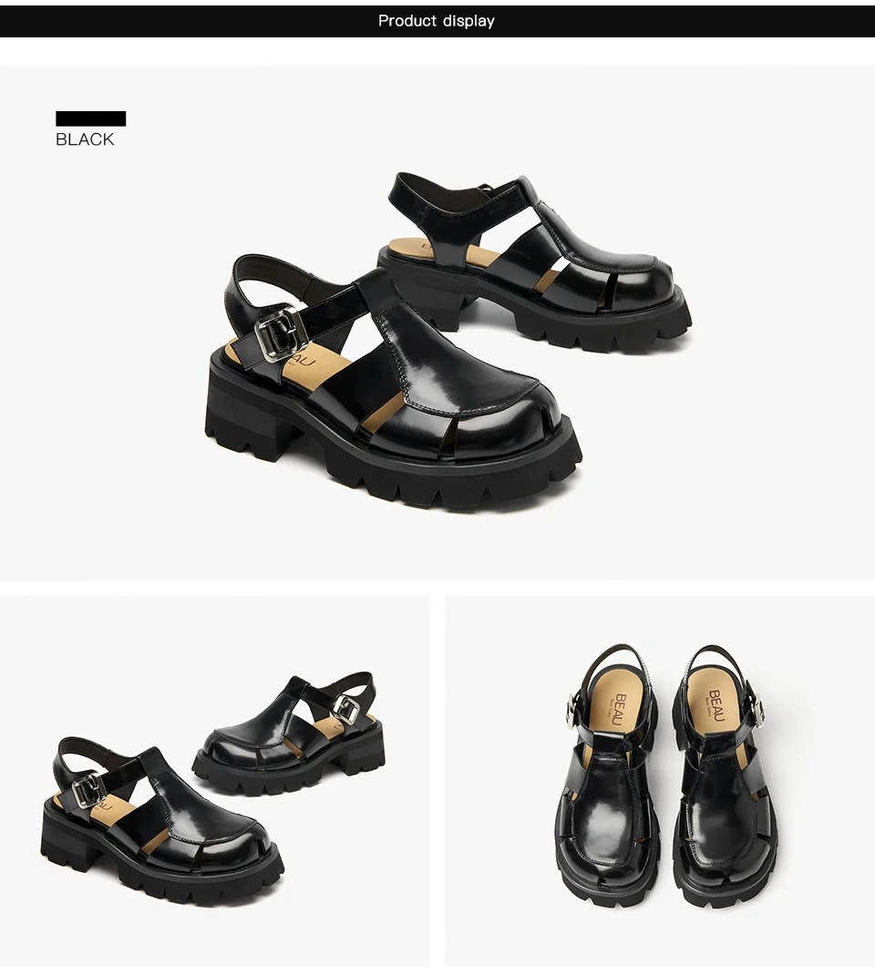 BeauToday Platform Sandals Women Buckle Strap Genuine Leather Slingback Round Toe Casual Outdoor Summer Ladies Shoes 38204