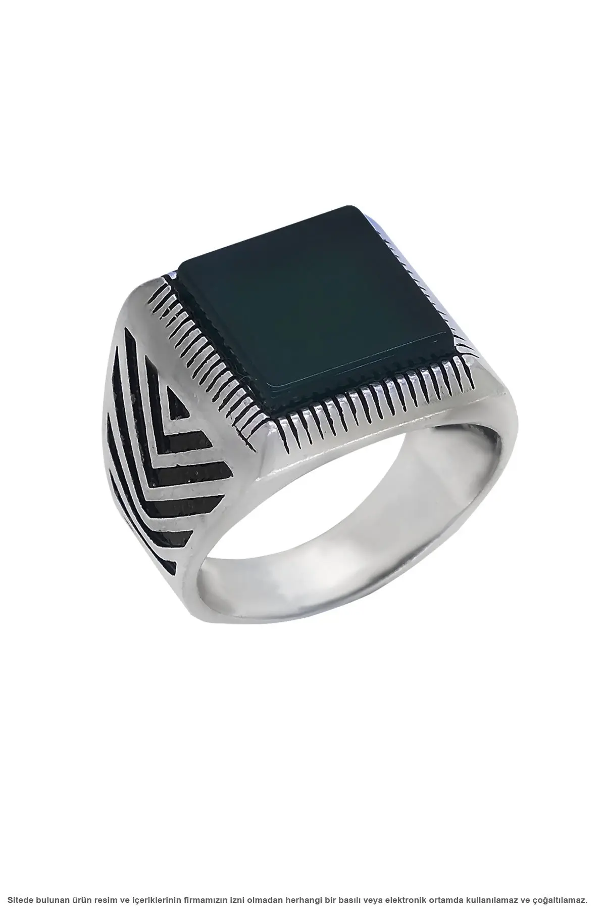 

Green Agate Stone Adjustable Metered Silver Men 'S Ring