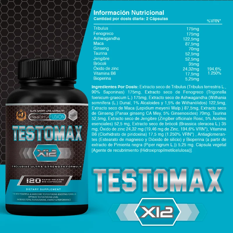 Healthy Fusion | Powerful pure testosterone Booster | Andean and taurine Maca | Increases muscle mass, performance and Libido | Vitamins/Minerals | Caps