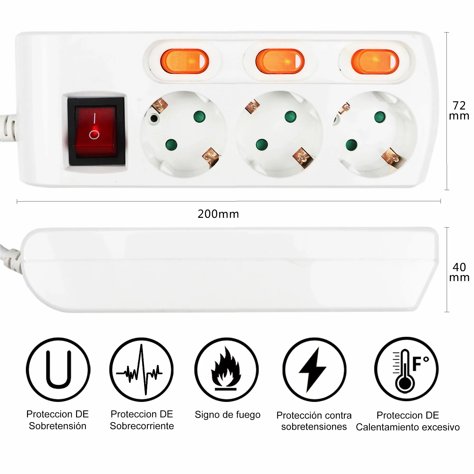 ExtraStar® Regleta con Interruptor Individuales, 3680W/250V, Regleta Base  múltiple 3 Tomas, 4 Tomas, 5 Tomas, 6 Tomas, 1 interruptor general, Cable  1.5 M, Color Blanco - AliExpress