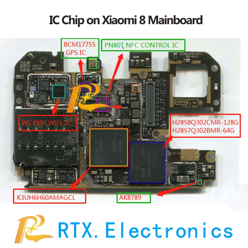 XIAOMI 8 主板 SDM845 F02-AA B02-AA  K3UH6H60AMAGCL H28S8Q302CMR H28S7Q302BMR WCN3990 BCM17755