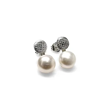 

Sterling silver earrings 925m round Pearl [AB1479]