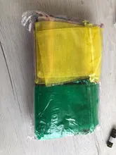 100pcs / lot 5x7 7x9 9x12 10x15cm Bolsas de organza con cordón Bolsas de embalaje de joyería Bolsa de regalo de fiesta de boda Bolsas de regalo de cumpleaños de Navidad Bolsas