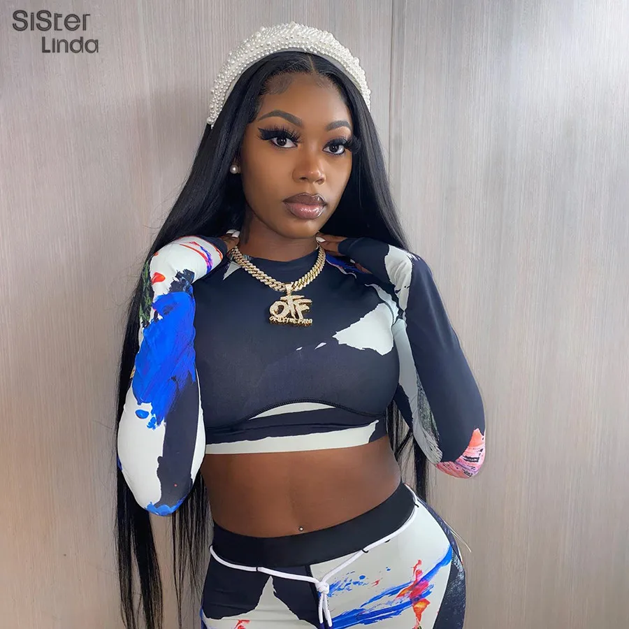 Sisterlinda Skinny Patchwork Tracksuit 2piece Outfits Sportwear Women Matching Set Elasticity High Top sporty Legging Activewear Sisterlinda Skinny Patchwork Tracksuit 2piece Outfits Sportwear Women Matching Set Elasticity High Top sporty Legging Activewear