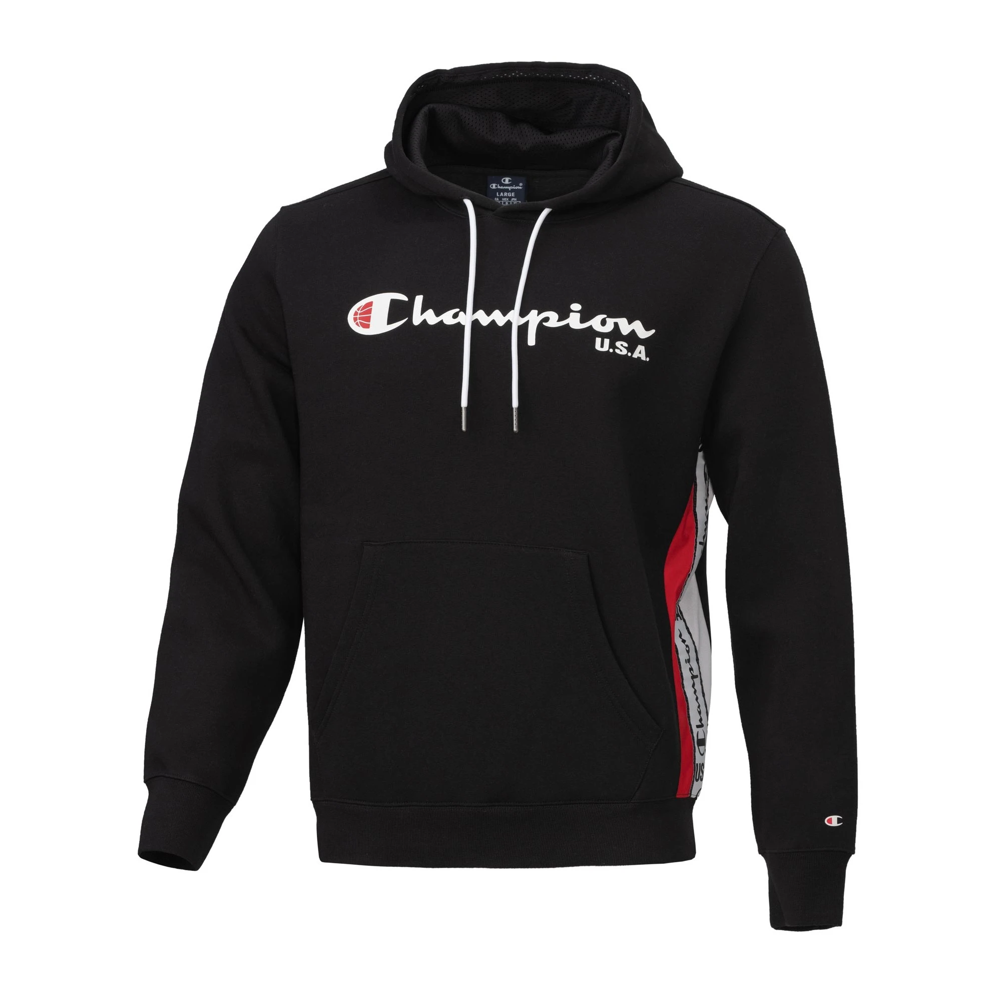 SUDADERA CHAMPION ADULTO, HOODED SWEATSHIRT, 216893 501, CON CAPUCHA Y BOLSILLO TIPO CANGURO, FRANJAS LATERALES BLANCA Y CON LOGO PEQUEÑO DE LA MARCA, EN EL PECHO TIENE LOGO DE LA MARCA,COLOR